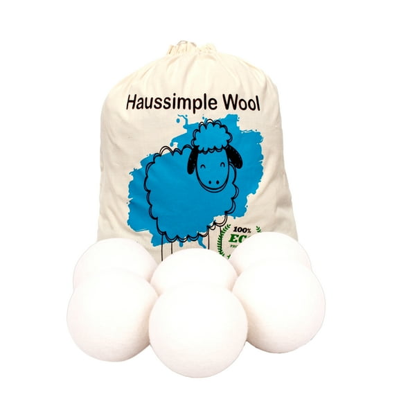 HAUSSIMPLE Wool Dryer Balls Organic Felt 6 Pack Laundry Fabric Softener, XL Reusable Handmade Sheep Wool (Plain White)