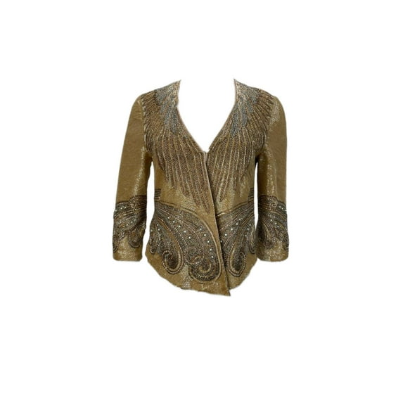 HAUTE HIPPIE Women's V-Neck Long Sleeve Gold Details Jacket, Gold, Medium