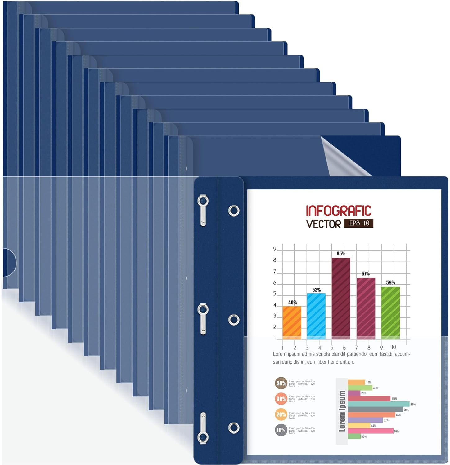 HAUTOCO 12 Pack Plastic Report Covers with 3Prong Fasteners Clear