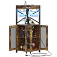 thumbnail image 1 of HAUXITIO 61" Corner Bar Cabinet with Power Outlet & LED Light,Industrial 4-Tier Wine Rack with Glass Holder,Farmhouse Liquor Storage Cabinet,Rustic Brown, 1 of 8
