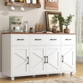 thumbnail image 1 of HAUXITIO Farmhouse Buffet Cabinet with 4 Barn Doors & 3 Drawers,Coffee Bar Sideboard for Kitchen & Dining Room,White+Brown, 1 of 8