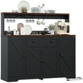 thumbnail image 1 of HAUXITIO Farmhouse Buffet Cabinet with Charging Station,Drawers & Wine Rack,Storage Sideboard with Barn Doors for Kitchen & Dining Room,Black, 1 of 9