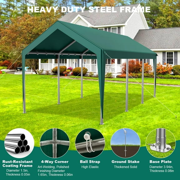 HAUXITIO Heavy-Duty 12x20FT Carport Canopy,Waterproof UV-Resistant with 4 Wind-Resistant Ropes for Cars,Trucks,Boats,Green
