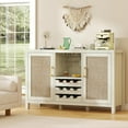 thumbnail image 1 of HAUXITIO Rattan Coffee Bar Cabinet, 47" Boho Farmhouse Buffet with Wine Storage for Kitchen & Dining Room,White Oak, 1 of 9