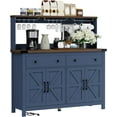 thumbnail image 1 of HAUXITIO Storage Cabinet Buffet with Drawers and Charging Station,Coffee Bar Cabinet,Sideboard with Barn Doors,Wine Rack and Hooks,Blue, 1 of 8