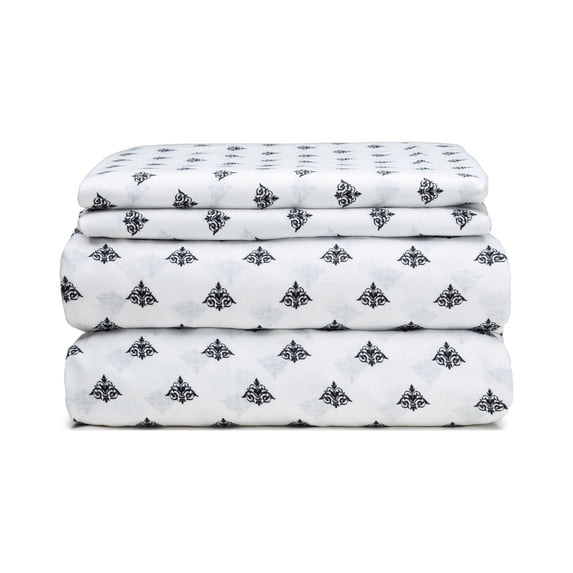 HAUZER HOME FARMHOUSE STENCIL BLACK 100% Cotton Printed Sheet Set
