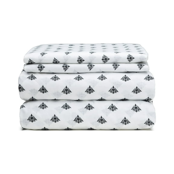 HAUZER HOME FARMHOUSE STENCIL BLACK 100% Cotton Printed Sheet Set