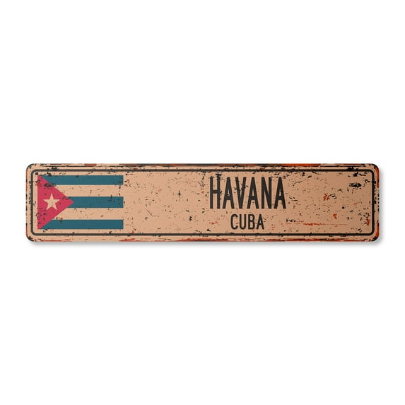 HAVANA CUBA Vintage Plastic Street Sign Cuban flag city country road wall gift | Indoor/Outdoor | 36" Wide