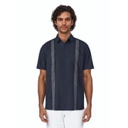 Havanera Men's and Big Men's Contrast Panel with Pick Stitching Short Sleeve Linen Cotton Button-Down Shirt, Sizes S-5XL