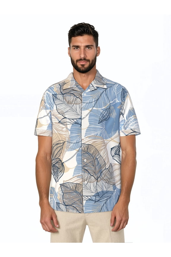 Men's and Big Men's Tropical Allover Short Sleeve Printed Button-Down Shirt with Texture, Sizes S-5XL