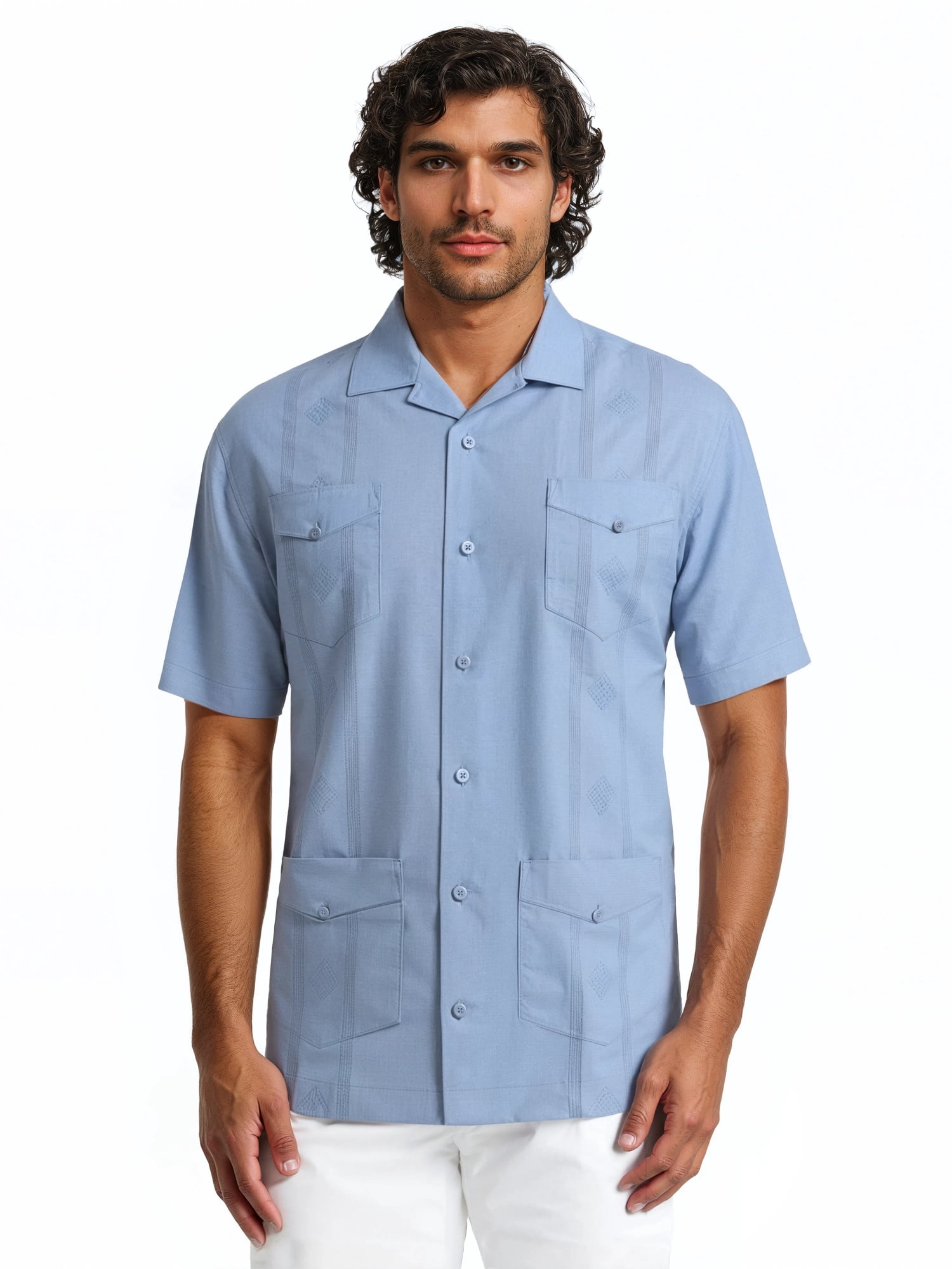 Havanera Men's and Big Men's Camp Collar Guayabera Short Sleeve Button-Down Shirt, Sizes S-5XL