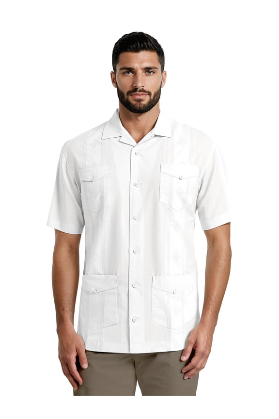 Men's and Big Men's Camp Collar Guayabera Short Sleeve Button-Down Shirt, Sizes S-5XL