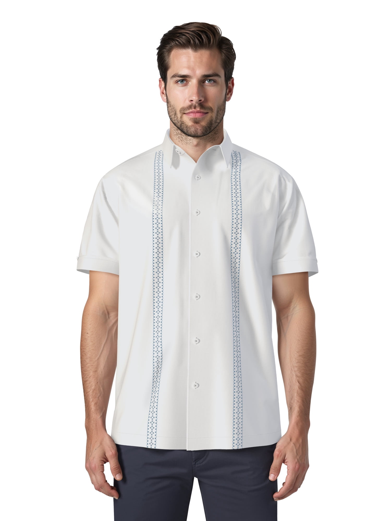 Havanera Men's and Big Men's Embroidered Panels Short Sleeve Button-Down Shirt, Sizes S-5XL
