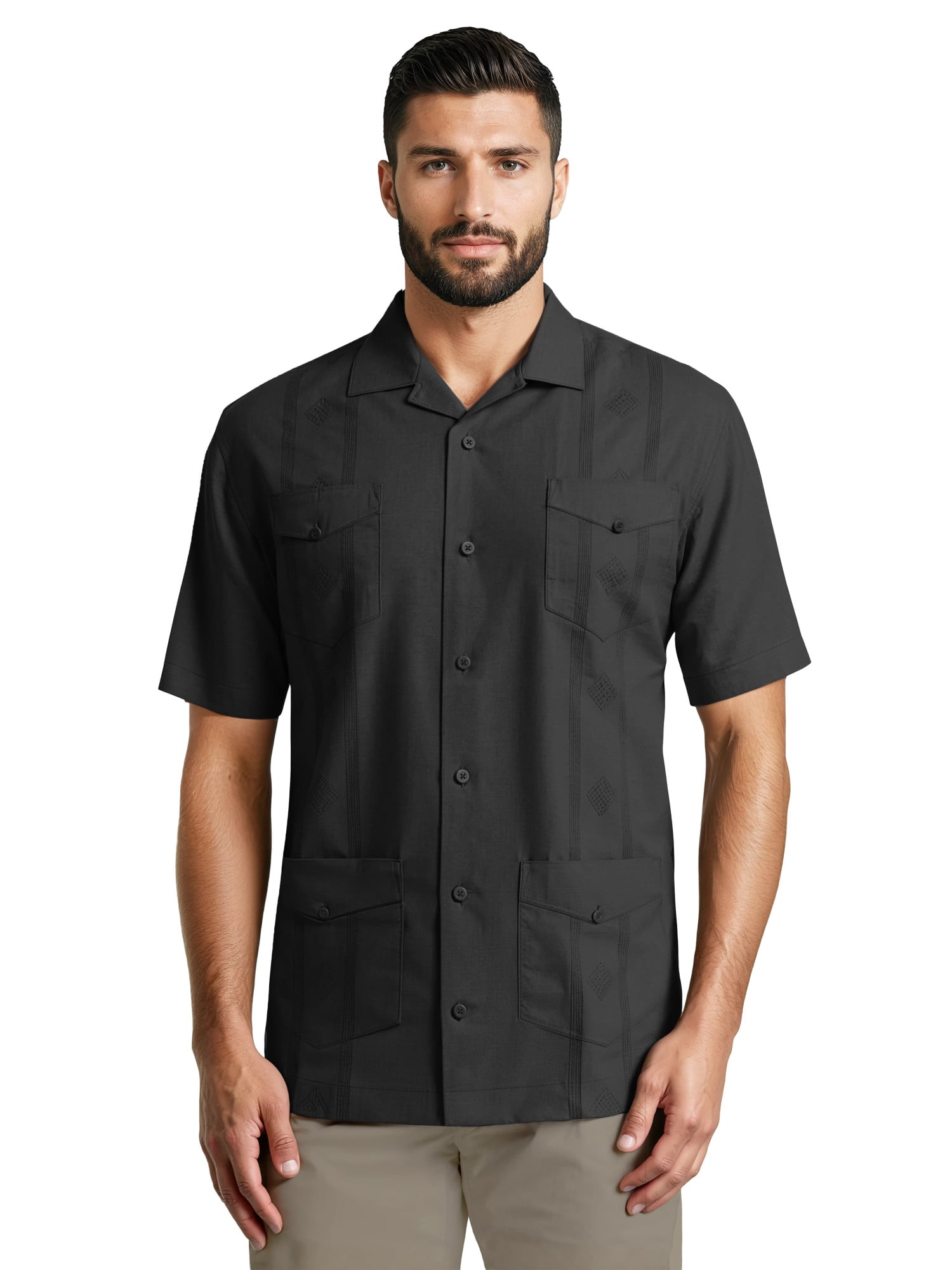 Havanera Men's and Big Men's Camp Collar Guayabera Short Sleeve Button-Down Shirt, Sizes S-5XL