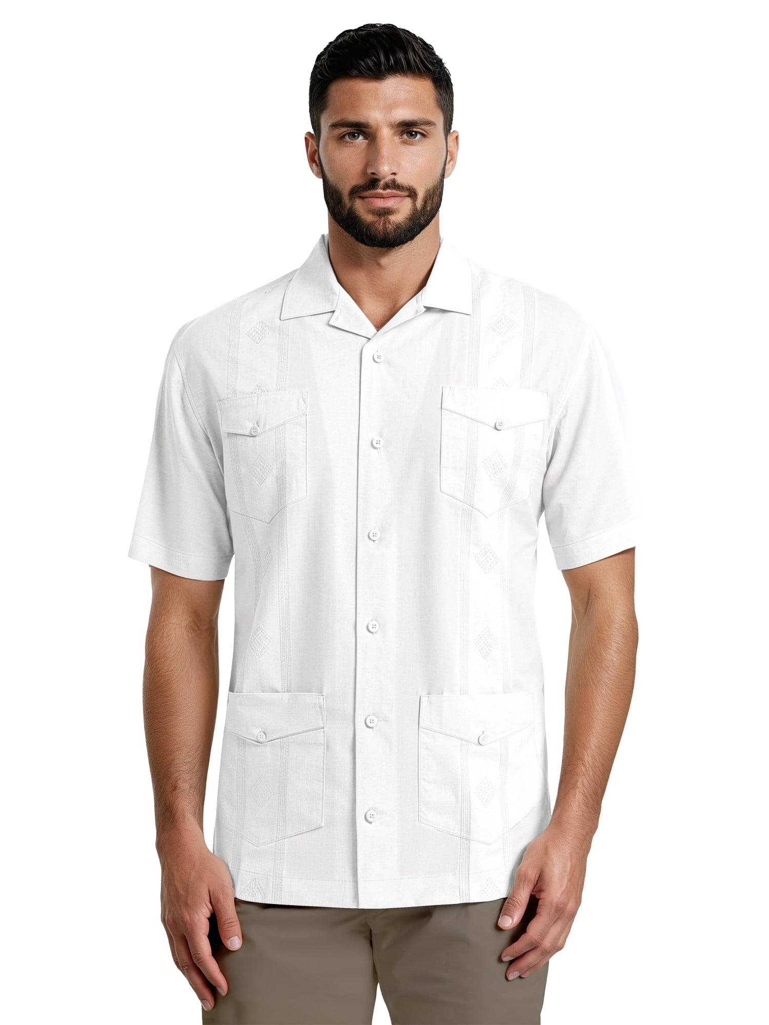 Havanera Men's and Big Men's Camp Collar Guayabera Short Sleeve Button-Down Shirt, Sizes S-5XL