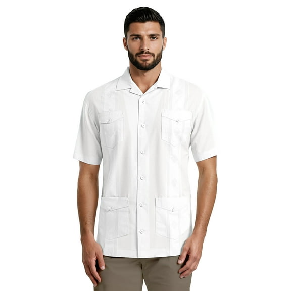 Havanera Men's and Big Men's Camp Collar Guayabera Short Sleeve Button-Down Shirt, Sizes S-5XL
