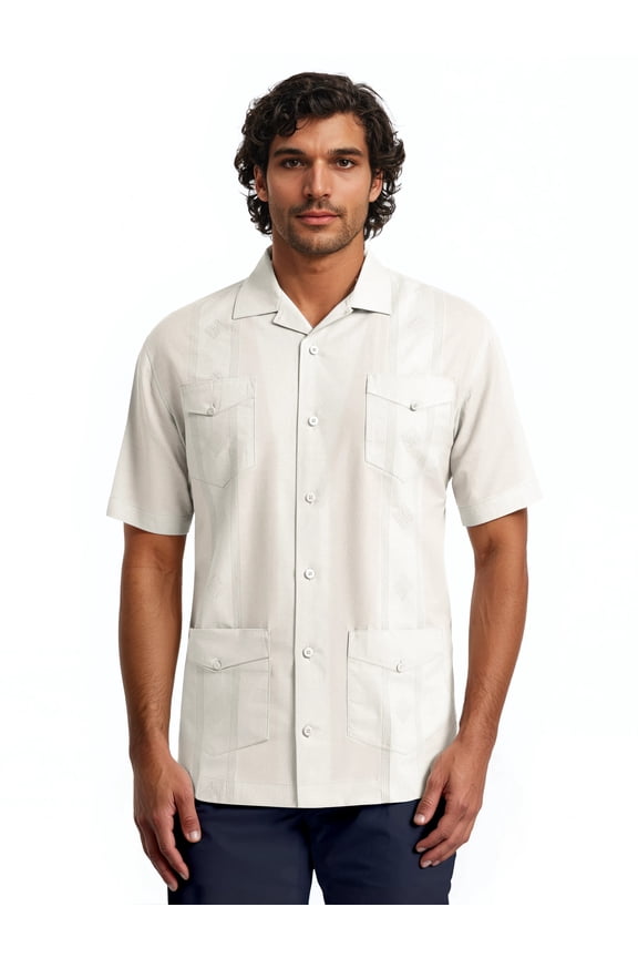 Men's and Big Men's Camp Collar Guayabera Short Sleeve Button-Down Shirt, Sizes S-5XL