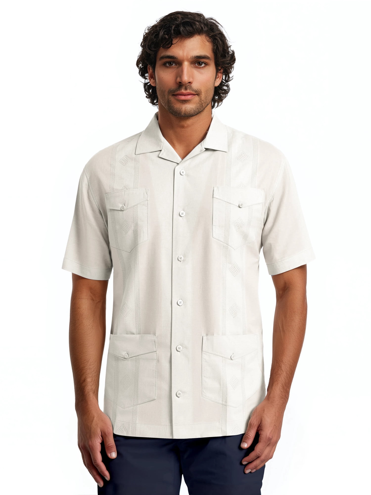 Havanera Men's and Big Men's Camp Collar Guayabera Short Sleeve Button-Down Shirt, Sizes S-5XL