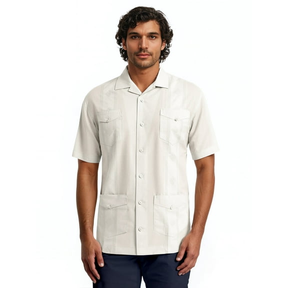 Havanera Men's and Big Men's Camp Collar Guayabera Short Sleeve Button-Down Shirt, Sizes S-5XL