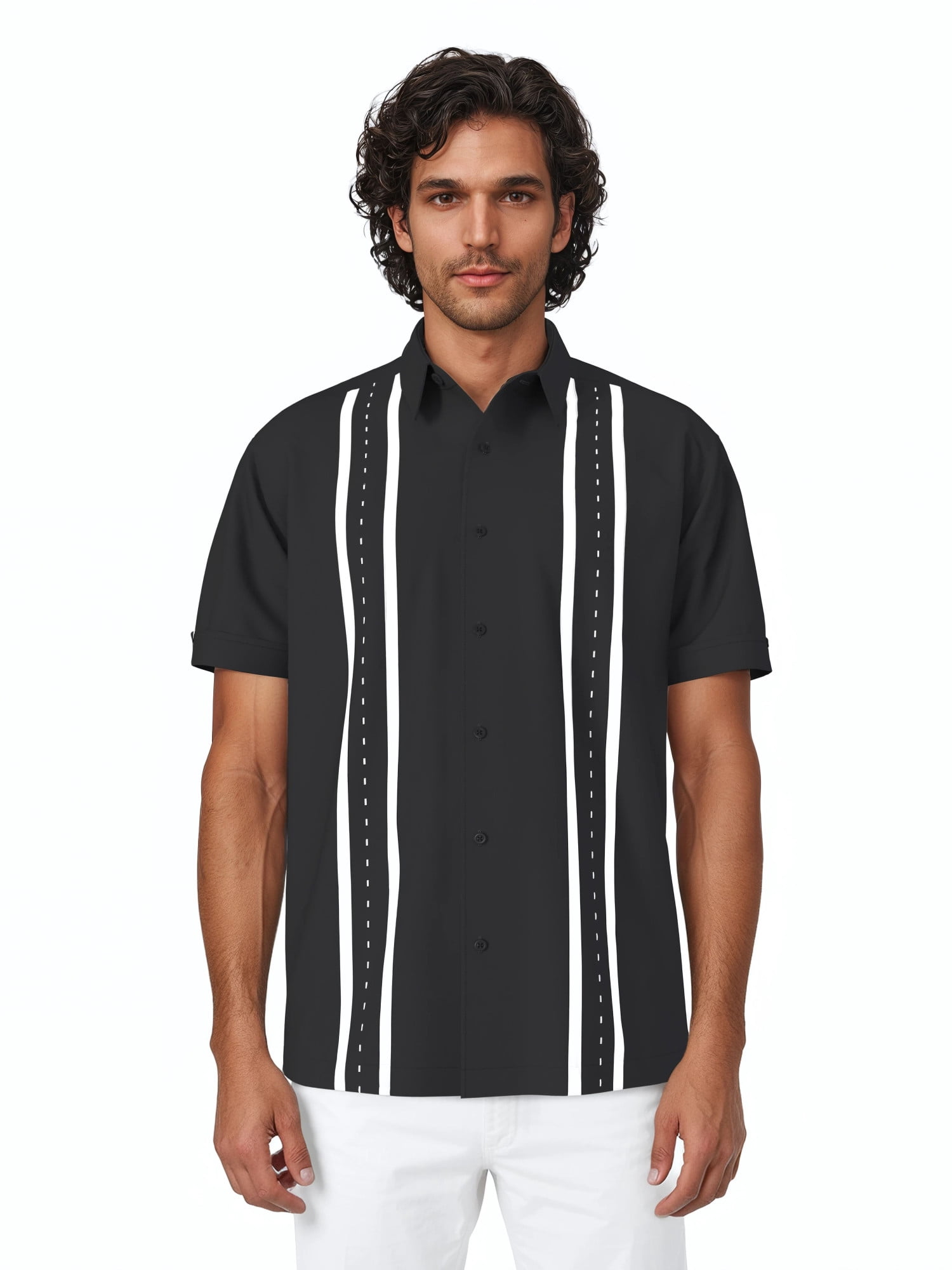 Havanera Men's and Big Men's Front Panel Point Collar Short Sleeve Button-Down Shirt, Sizes S-5XL