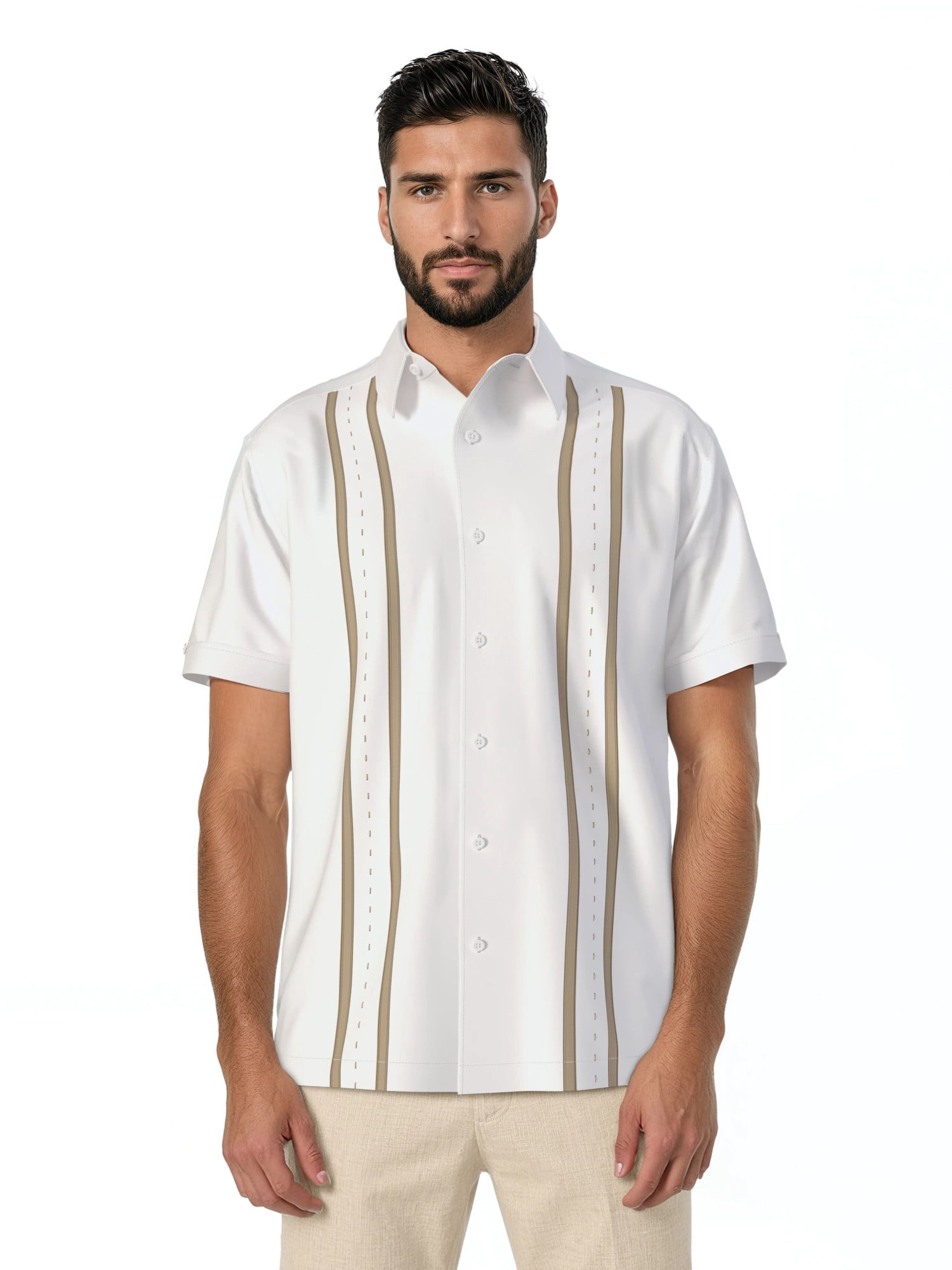 Havanera Men's and Big Men's Front Panel Point Collar Short Sleeve Button-Down Shirt, Sizes S-5XL