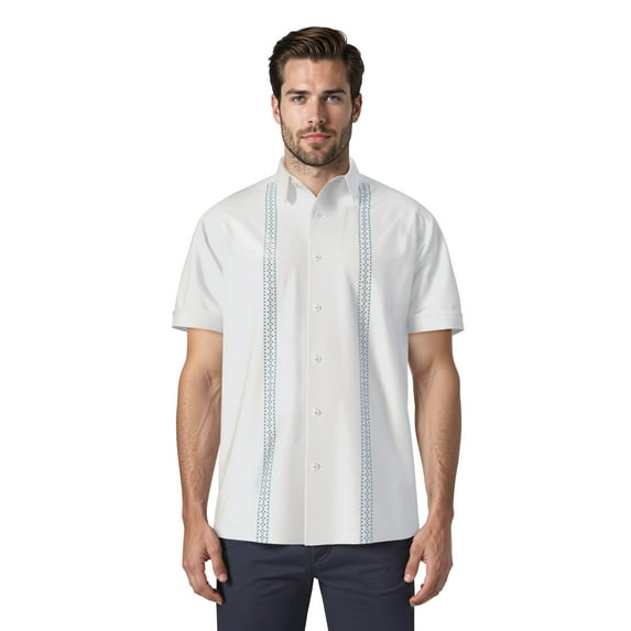 Havanera Men's and Big Men's Embroidered Panels Short Sleeve Button-Down Shirt, Sizes S-5XL