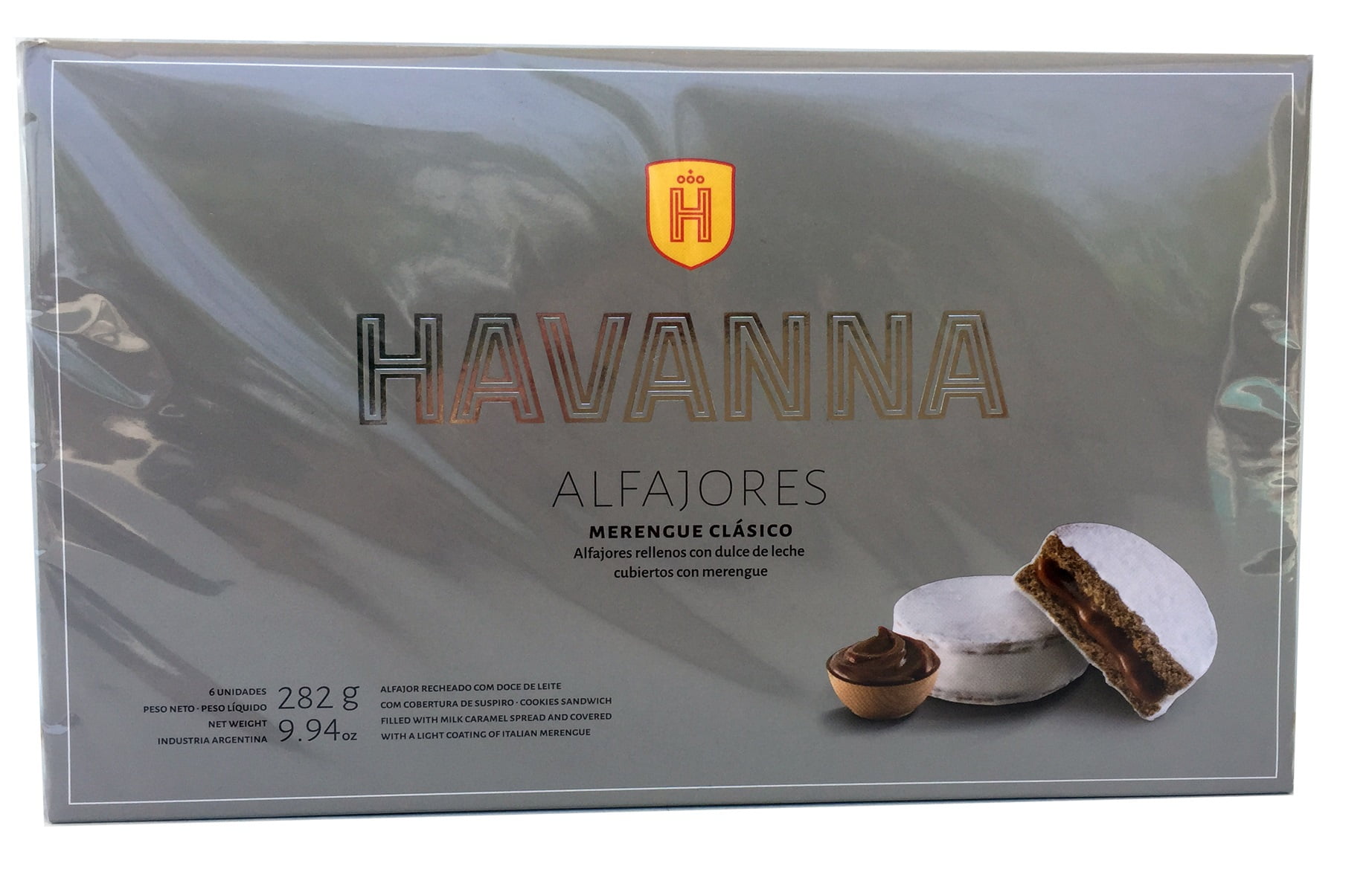 HAVANNA Alfajor con Dulce de Leche y Cobertura de Merengue | White Meringue Filled w/ Caramel Box of 6 units 282 gr.