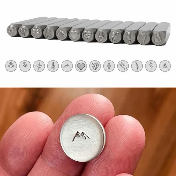 HAVELOR 1/4 Inch Metal Stamping Stamps, 12-Piece Floral & Tree Set for DIY Crafts, Personalize Leather Projects and Handmade Creations(A,12pcs)