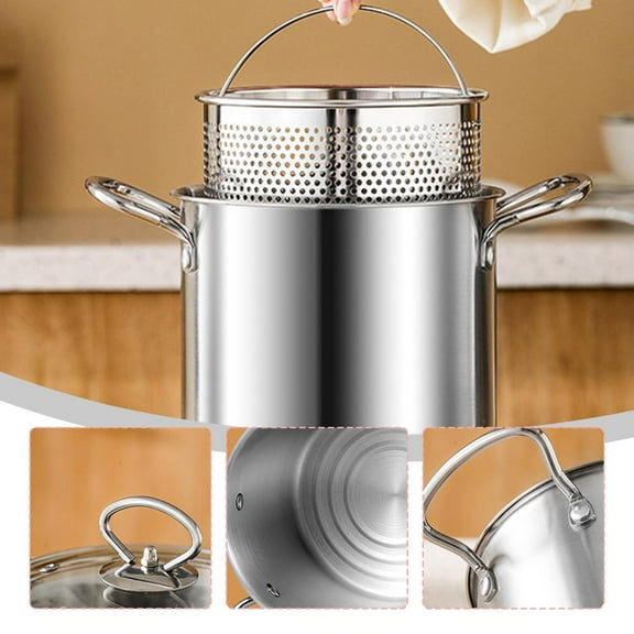 HAVELOR 20-inch Stainless Steel Induction Pasta Pot, Multi-Functional Cooker for Noodles & Vegetables, Space-Saving Kitchen Solution for Small Homes( white,1pcs)