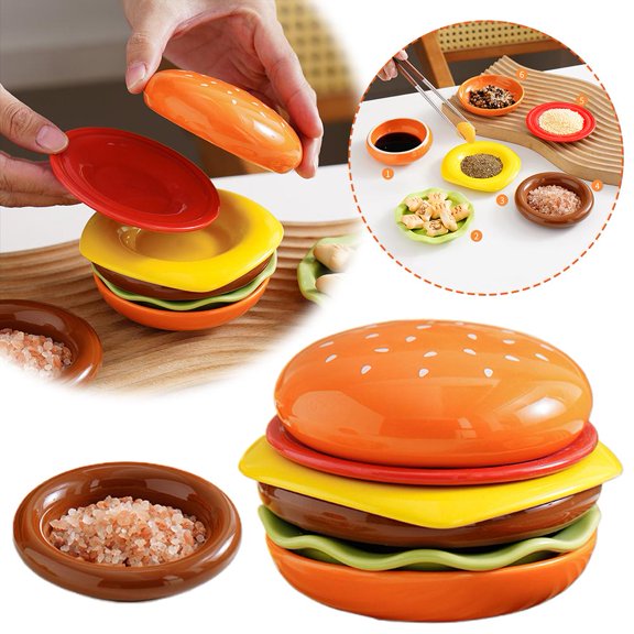 HAVELOR 6-Layer Mini Burger Plate, 3.9 in Diameter, Prevents Filling Spillage, Perfect for Small Family Dinners or Party Appetizers(A,1set)