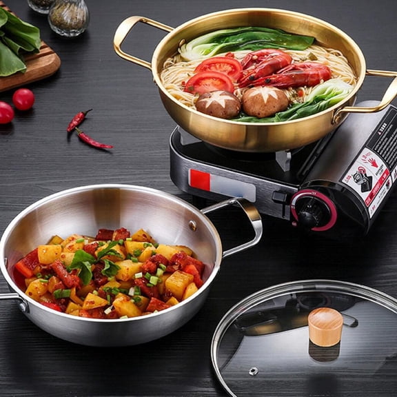 HAVELOR 7.4 Inch Stainless Steel Noodle Pot, One-Pot Cooking Design Saves Dishes, Perfect for Dorms, Office, and Travel(Golden,19cm)