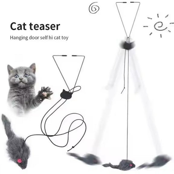 HAVELOR 70-Inch Hanging Door Cat Toy with Mouse & Rubber Bands, Interactive Play Stimulates Hunting Instincts, Fun Exercise for Indoor Cats(grey,1pcs)
