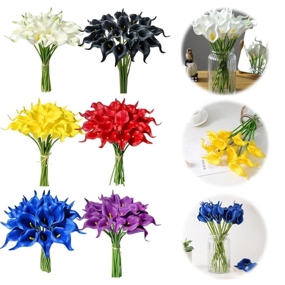 HAVELOR Artificial Calla Lily Stems, 14.17 in Tall Multicolor Plastic Flowers, Realistic Faux Floral Decor for Home, Wedding, and Party Arrangements(black,10pcs)