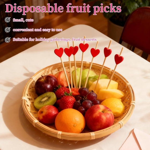 HAVELOR Bamboo Cocktail Sticks, 4.7 in Heart Picks for Secure Food Holding, Perfect for Party Platters and Appetizers(Red,100pcs)