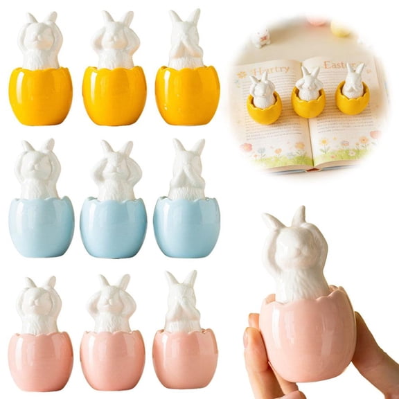 HAVELOR Ceramic Easter Bunny Figurines, 3.6 Inch Tall Colorful Rabbit Decor, Perfect for Spring Mantel or Tabletop Display(Blue,3pcs)