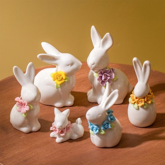HAVELOR Ceramic Rabbit Figurine with Floral Accents, 2-6 inches, Adds Playful Elegance to Any Room, Perfect for Bookshelf or Desk Display(E,1pcs)