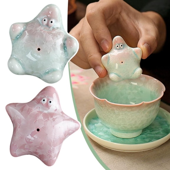 HAVELOR Ceramic Tea Pet, 1.76x0.98 Inch Starfish Shape, Adds Fun to Tea Brewing, Perfect for Tea Tasting Sessions(Cyan,1pcs)