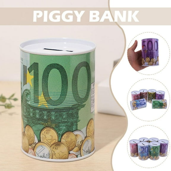 HAVELOR Colorful Metal Piggy Bank, 4.72 x 3.93 in, Sealed Savings Tin for Adults & Kids, Fun Home or Office Money Saver(500 euros,1pcs)