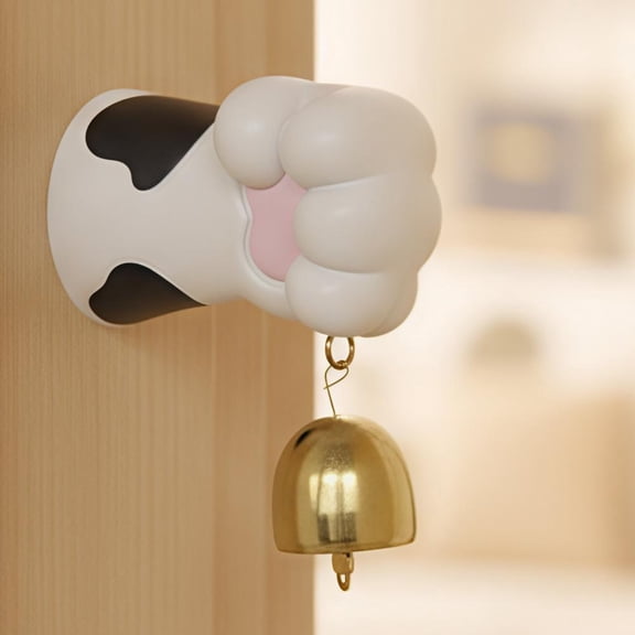 HAVELOR Cow Cat Paw Doorbell, 1-Piece Adhesive Bell, Clear Brass Ringtone for Bedroom or Fridge Doors(White,1pcs)