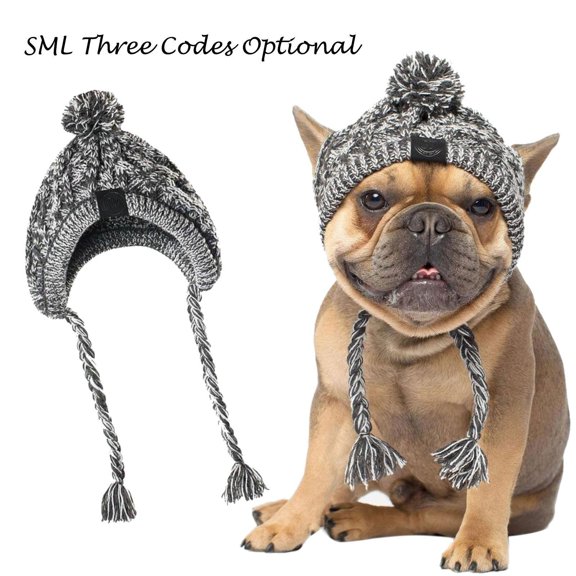 HAVELOR Dog Winter Hat with Pom Pom, Warm Cable-Knit Acrylic for Cold Weather, Cozy Pet Accessory for Outdoor Walks(grey,M)