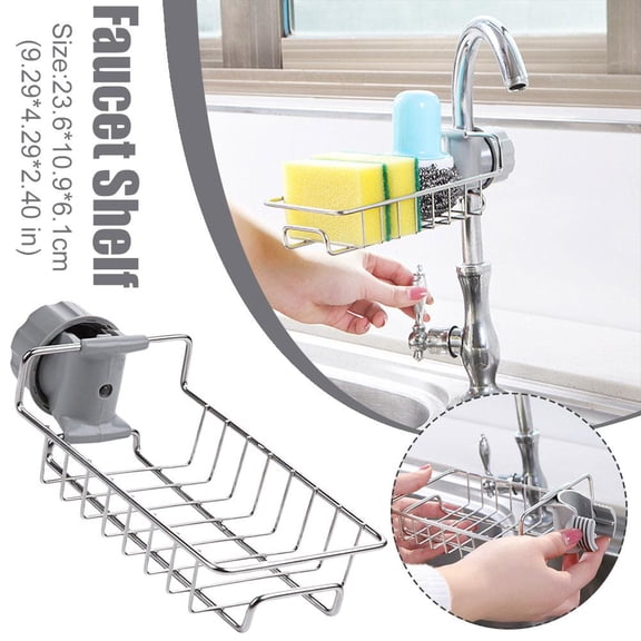 HAVELOR Faucet Shelf, 9.29 x 4.29 x 2.40 in, No-Drill Adhesive Mount, Organize Sponges and Brushes by Your Sink(stee,1pc)