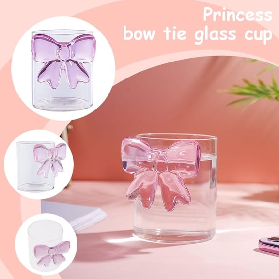 HAVELOR Glass Cup with Pink Bow, 2.73 in Wide, Elegant Retro Design for Parties, Perfect for Cocktails and Romantic Date Nights(Pink,400ml)