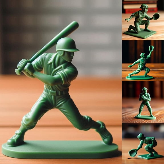 HAVELOR Green Baseball Soldier Figurine, 1.95 Inch Handcrafted Decor, Home Office Desk Ornament for Sports Fans(B,1pcs)