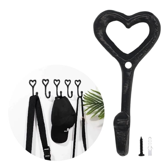 HAVELOR Heart-Shaped Wall Hook, 4.7 Inch, Black Iron, Strong Hold for Hats and Bags, Decorative Entryway or Bedroom Organizer(1pcs,One size)