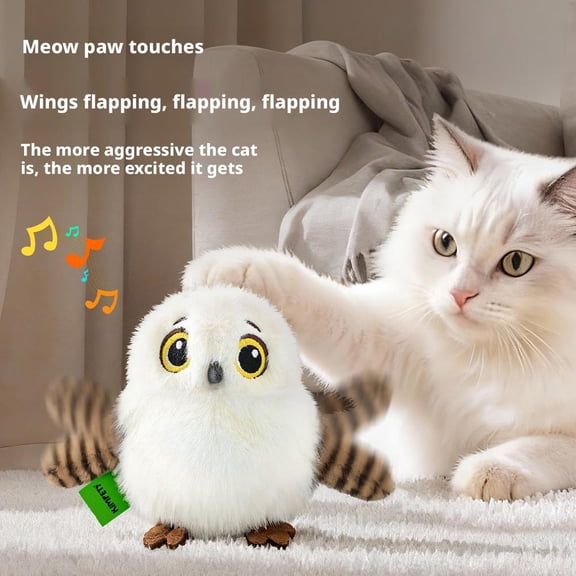 HAVELOR Interactive Electric Bird Toy, 5.91 x 3.94 x 4.72 in, Flaps Wings & Chirps on Touch, Stimulates Cat's Natural Hunting Instincts for Playful Exercise(White,1pcs)