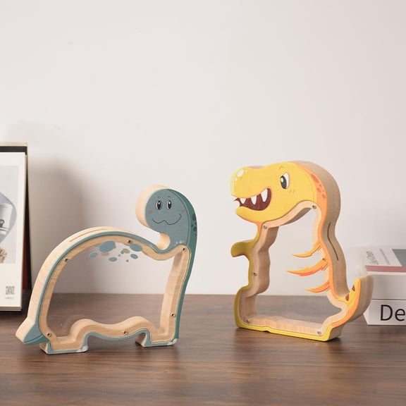 HAVELOR Kids Wooden Piggy Bank, 7.5x7x1.1 in, Teaches Money Saving Habits with Fun Visual Growth, Perfect for Bedroom Decor and Allowance Storage(Blue Dinosaur,1pcs)