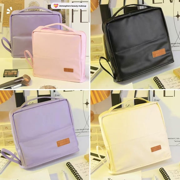 HAVELOR Leather Standing Makeup Bag, 8.66 x 2.36 x 8.07 in, Foldable for Space Saving, Organize Toiletries on Your Vanity(Pink,1pcs)