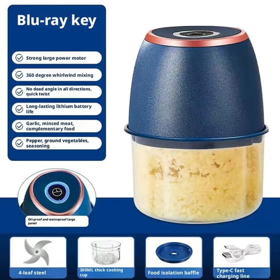 HAVELOR Mini Food Processor, 5.44x3.47x3.35 in, USB-C Rechargeable, Quick-Chop for Garlic & Onions, Compact Chopper for Small Kitchens & Dorms(White 6,1pcs)