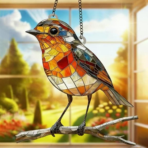 HAVELOR Mockingbird Sun Catcher, 7.09 in, Colorful Light Reflection for Garden, Hand-Painted Acrylic Hanging Decor(White,1pcs)