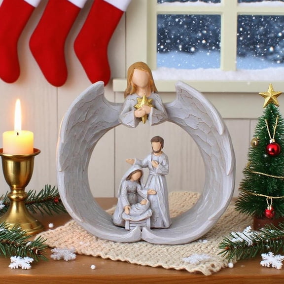 HAVELOR Nativity Scene Figurine with Angel, 4 inches wide, Inspiring Religious Home Decor, Perfect for Christmas Mantel or Year-Round Display(A,1pcs)